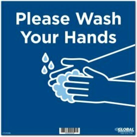 THE MAGNET GROUP GEC&#8482; 12" Square Please Wash Your Hands Wall Sign, Blue, Adhesive CP005807